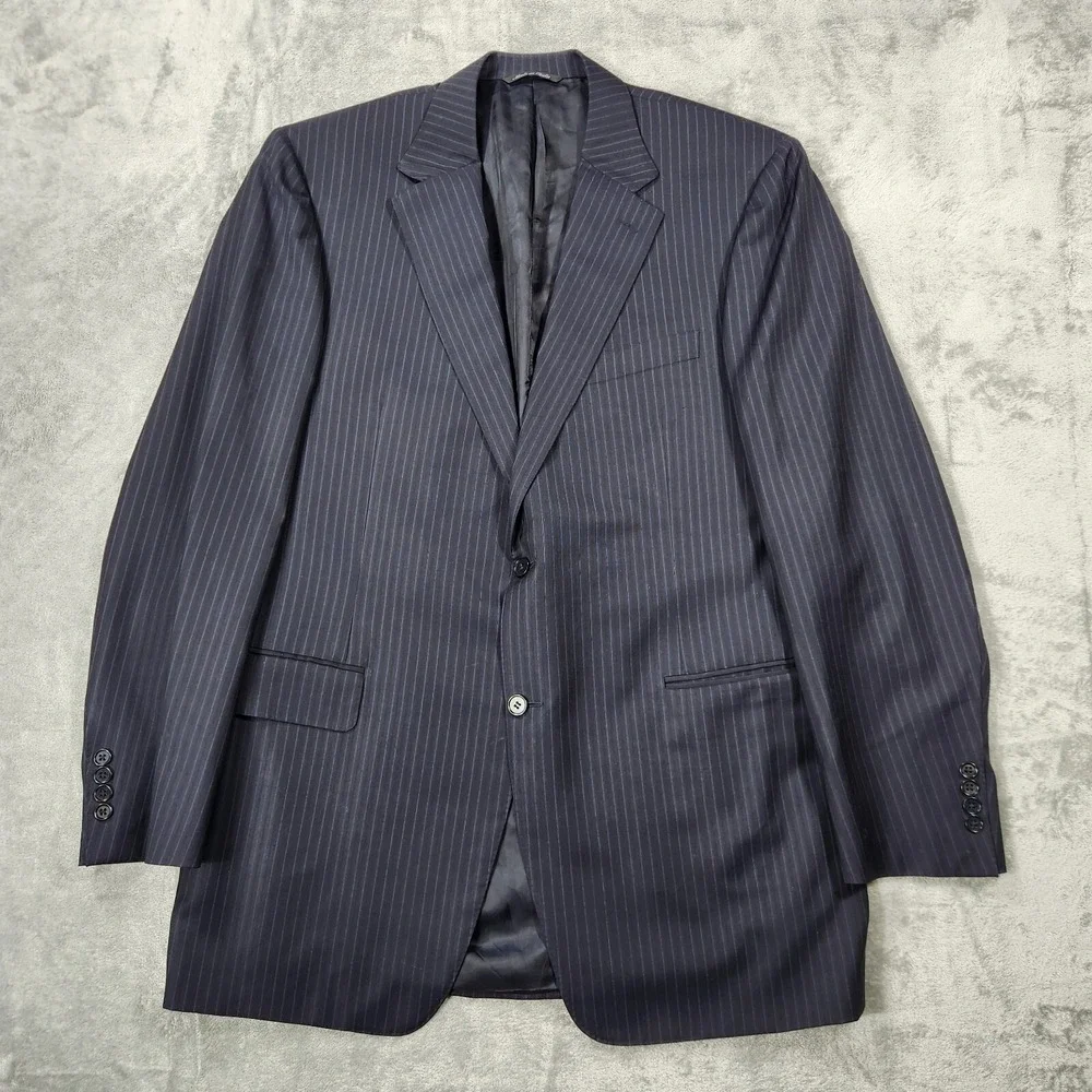 Canali Blazer‎ Mens 44 Made in Italy Blue Pinstripe Wool 2-Button Suit Jacket